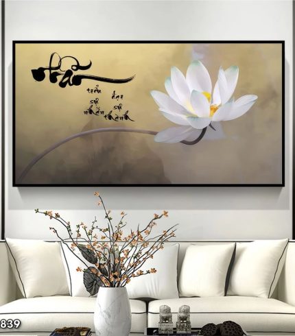 Tranh Phòng khách TH839 tranh canvas chữ nhẫn hoa sen BMT